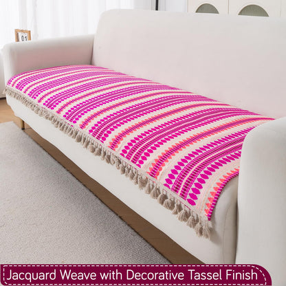 Artisan Boho 5-Seater Sofa Seat Mat wth Tassels (3+1+1), Fuchsia Pink