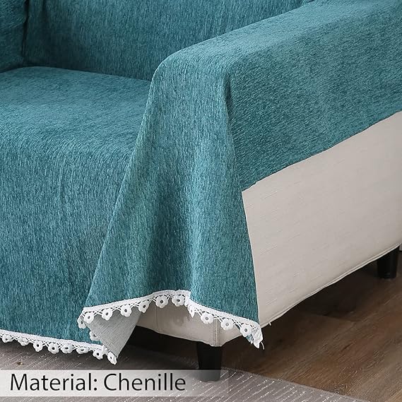 Breathable, soft Blue colour chenille sofa throw 
