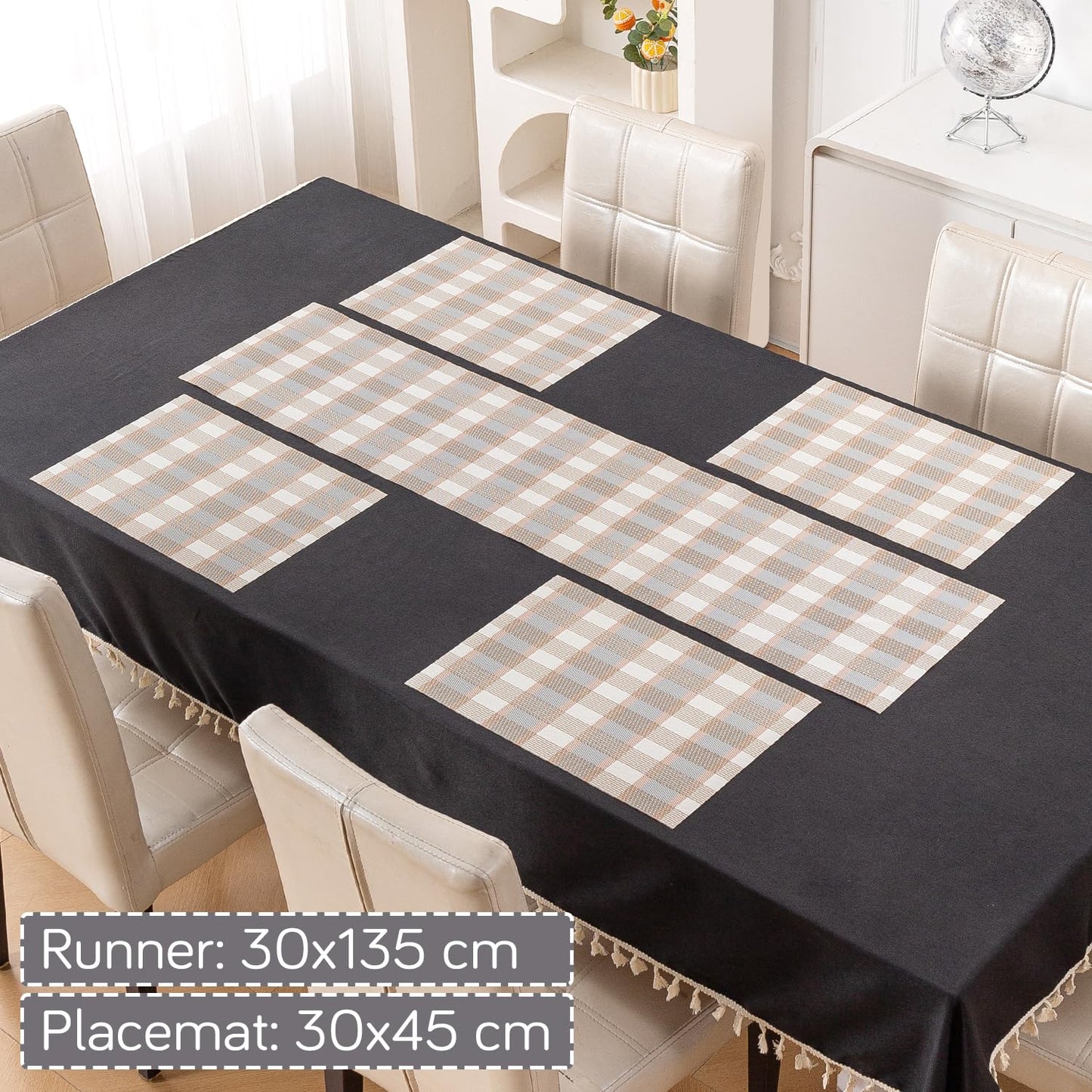Classic Checks PVC Washable Mats for Dining Table - Stone Brown