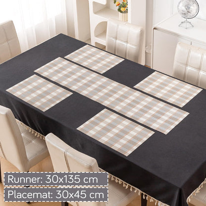 Classic Checks PVC Washable Mats for Dining Table - Stone Brown