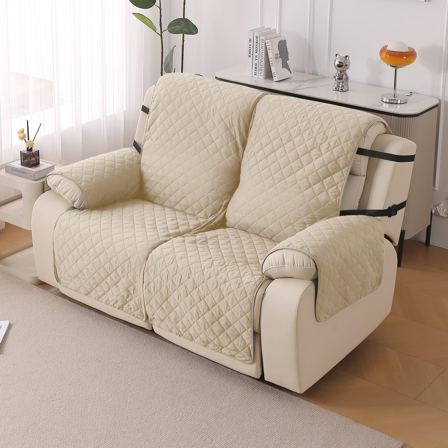 UrbanQuilt Recliner Sofa Slipcover Mat with Dual Belt for 1/2/3 Seater - Beige
