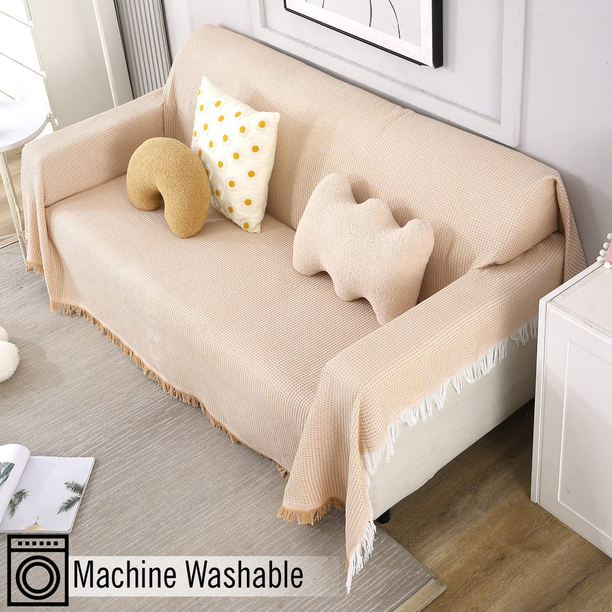 Polyester Cotton Sofa Cover Throw, Peach