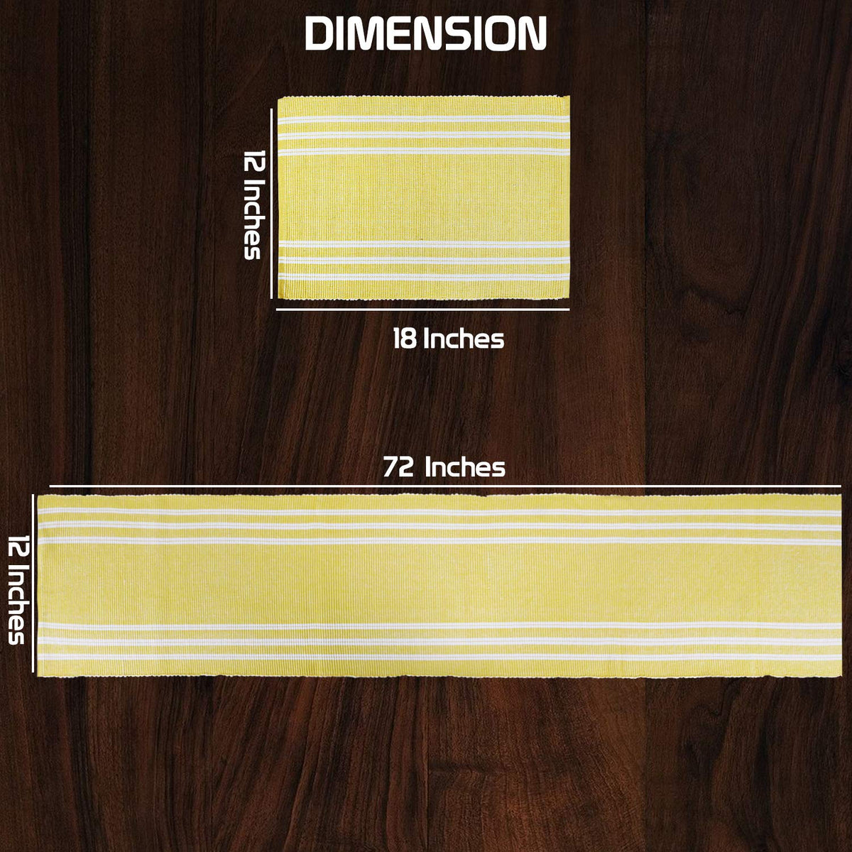 Ribbed Cotton Heat Resistant Dining Table Mat, Yellow Striped