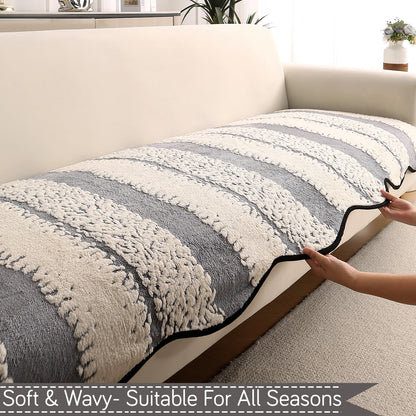 Luxury Wavy Mat with Anti Slip Backing  L Shape Sofa Cover Seat Mat - Pewter Grey