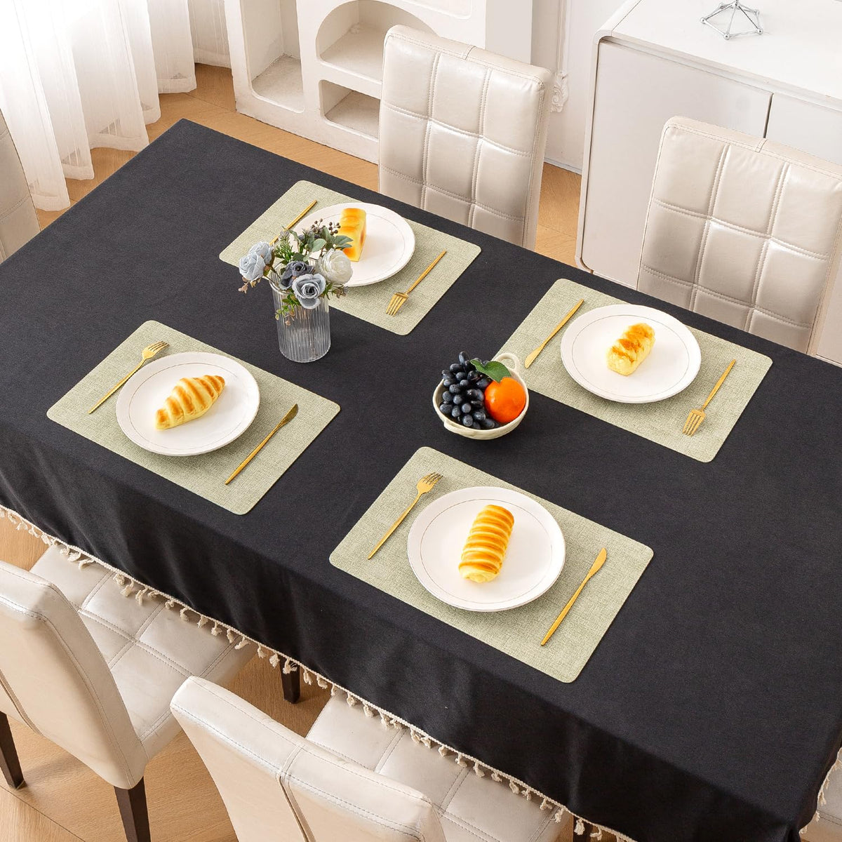Modern Weaves Royal Luxe Faux Leather Mats for Dining Table - Pristine Green