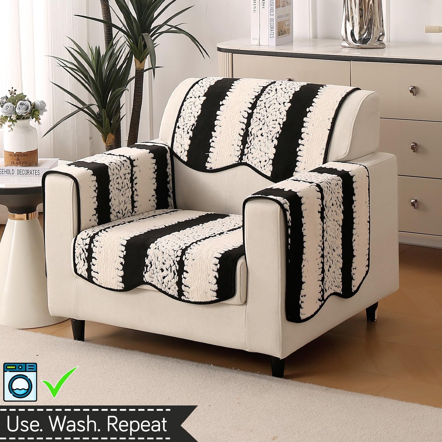 Luxury Wavy Anti Slip Plush Sofa Cover Mat, Black