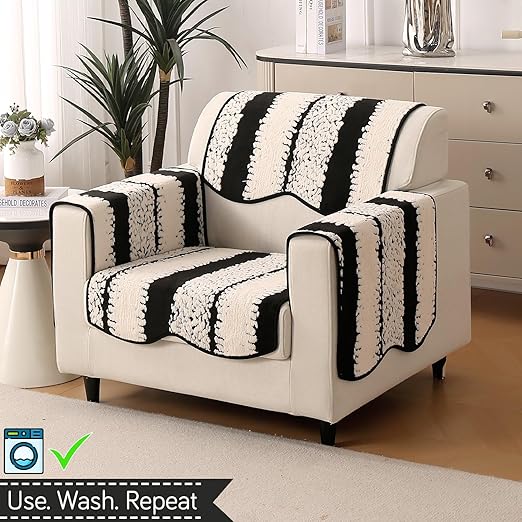 Luxury Sofa Cover Set | Seat, Back & Arm Covers | Anti-Slip Wavy Mat – Black