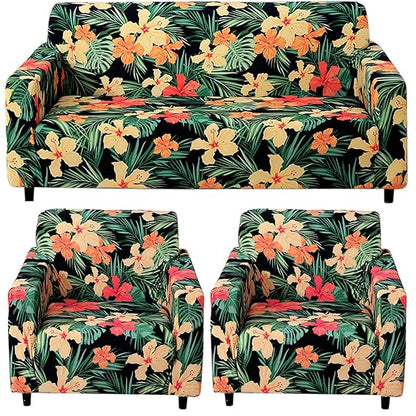 Spring Green Hibiscus Printed Elastic Sofa Cover