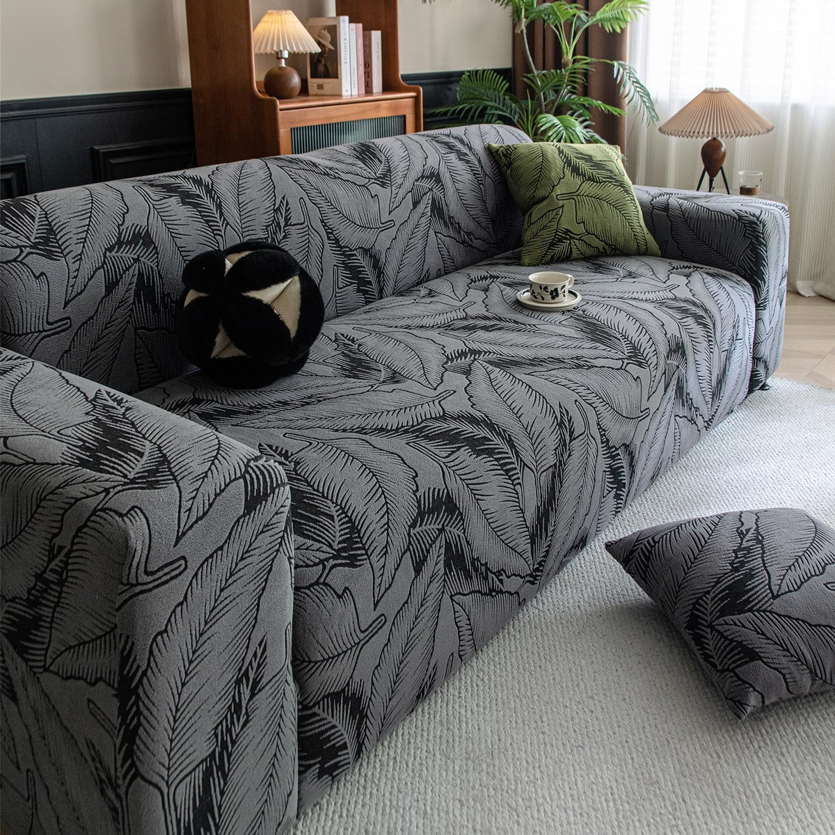 Buy shadow grey colour dual tone series knitting jacquard 3 seater sofa cover​