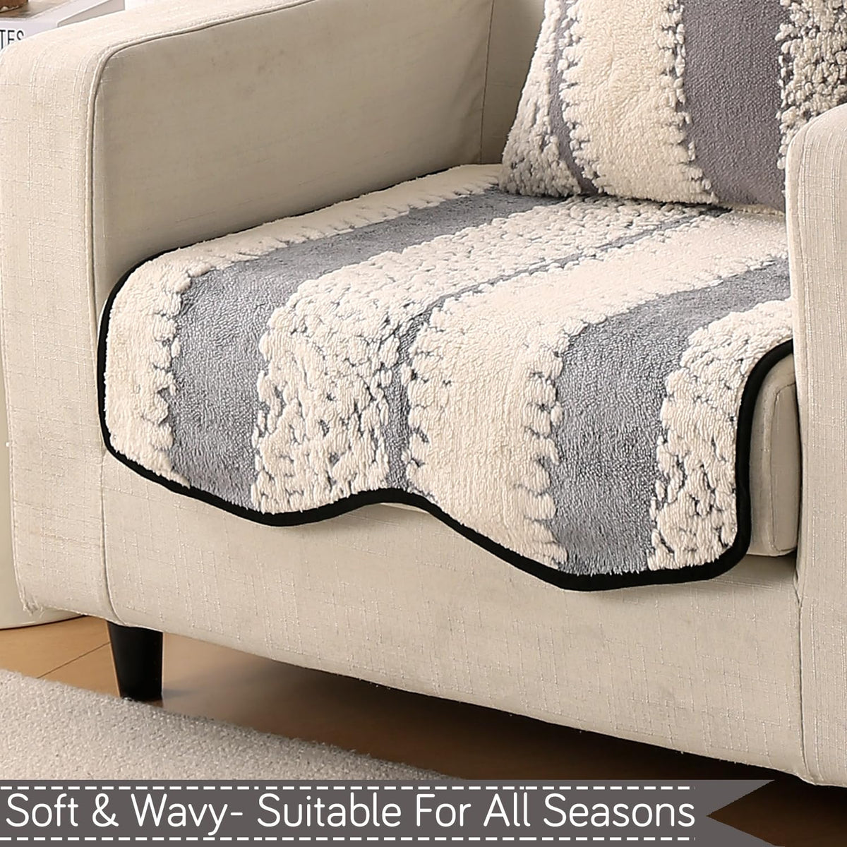 Luxury Sofa Cover Set | Seat, Back & Arm Covers | Anti-Slip Wavy Mat – Pewter Grey