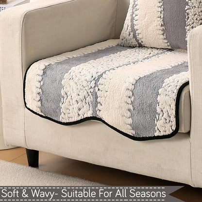 Luxury Sofa Cover Set | Seat, Back & Arm Covers | Anti-Slip Wavy Mat – Pewter Grey