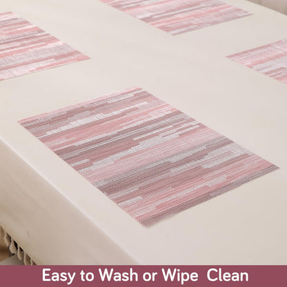 HOKIPO PVC Dining Table Mats and Runner Set of 4/6, Rosemilk Essence Vertical Lines