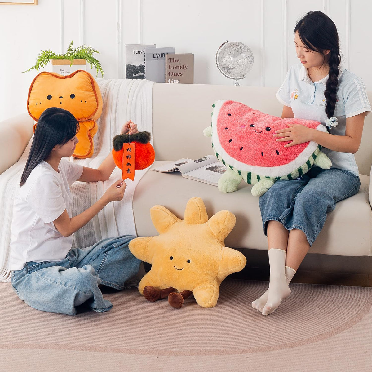 HOKIPO Persimmon Shaped Plush Cushion for Kids Room & Sofa