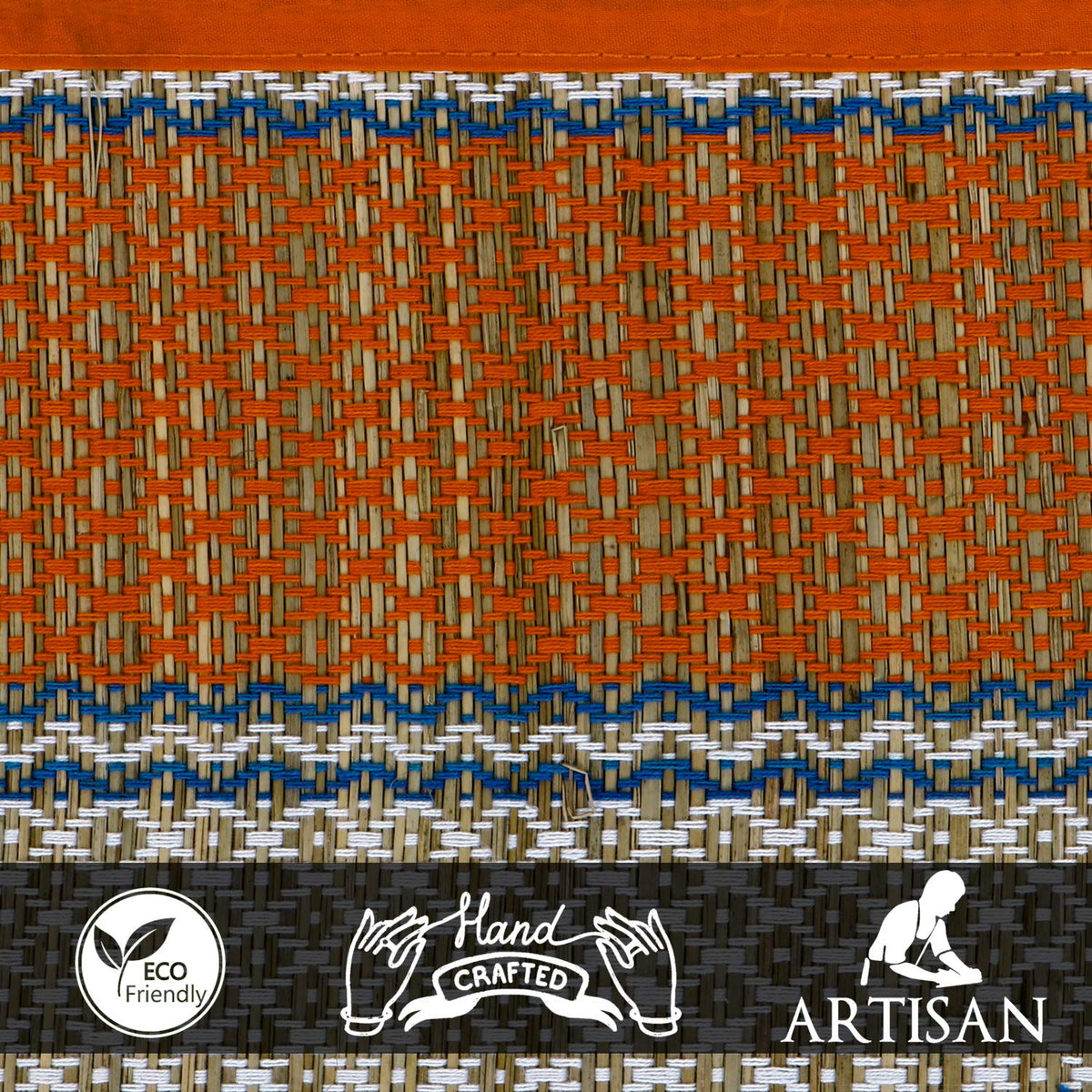 Handmade Madurkathi River Grass Dining Table Mats, Orange
