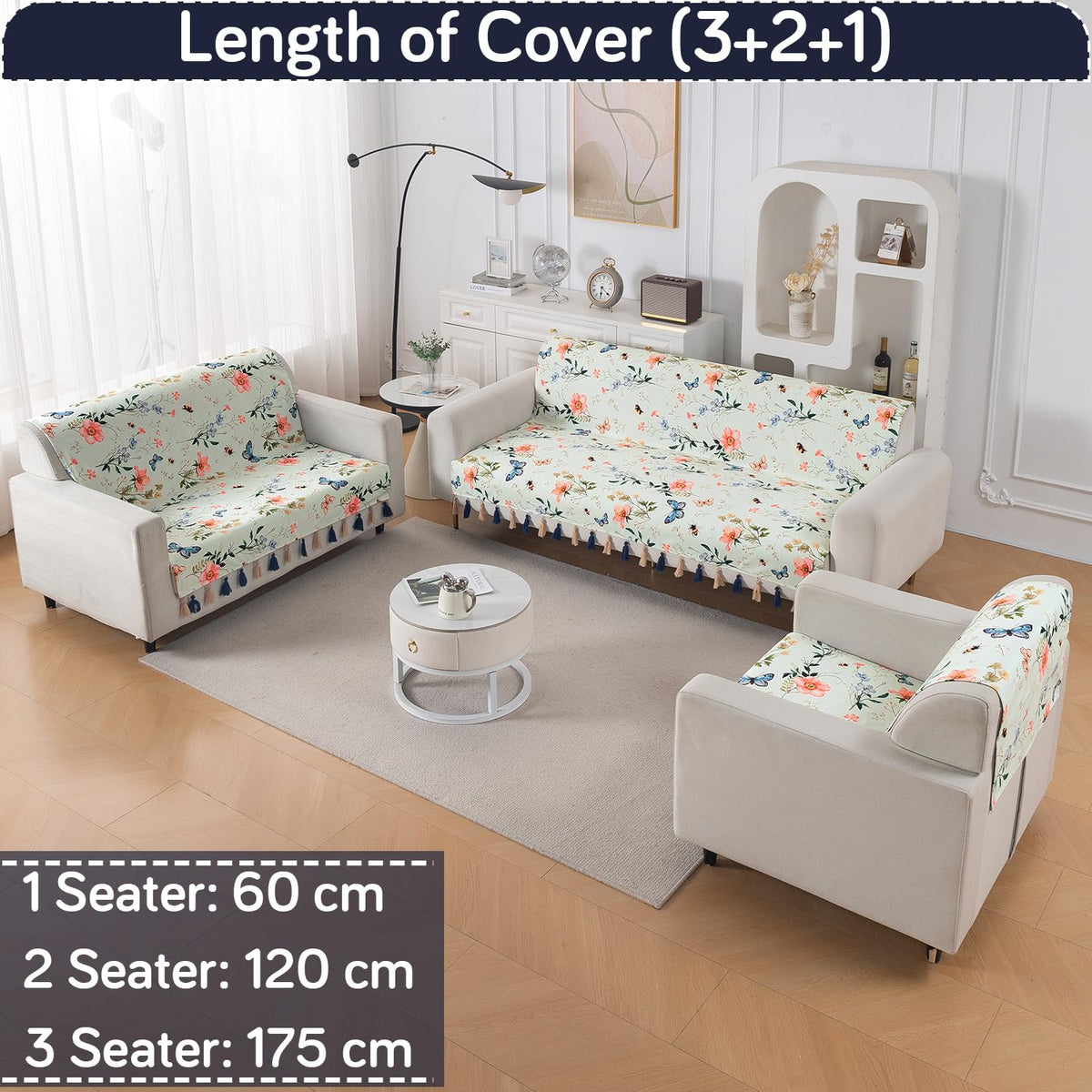 'Whispers of Nature' Series Holland Velvet Sofa Cover with Tassel, Pastel Butterfly Meadow
