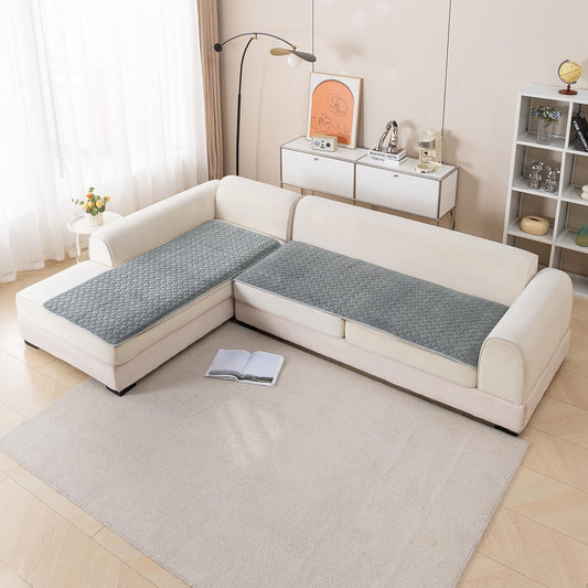 Diamond Plush Premium Quilted L Shape Sofa Cover Seat Mat, Grey