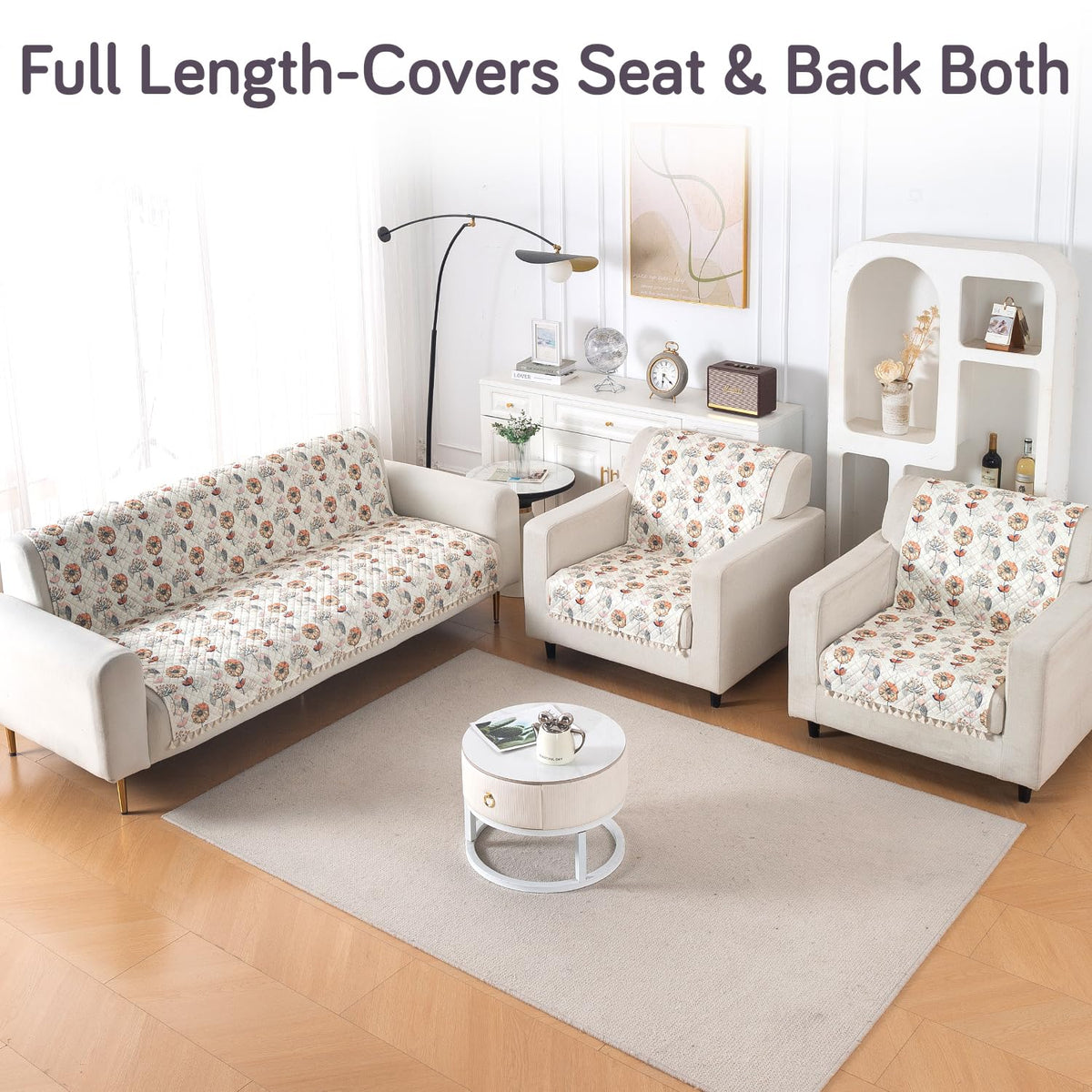 Quilted Sofa Cover 5-Seater Sofa Cover (3+1+1), Tassel Twigs | Wildflower Breeze