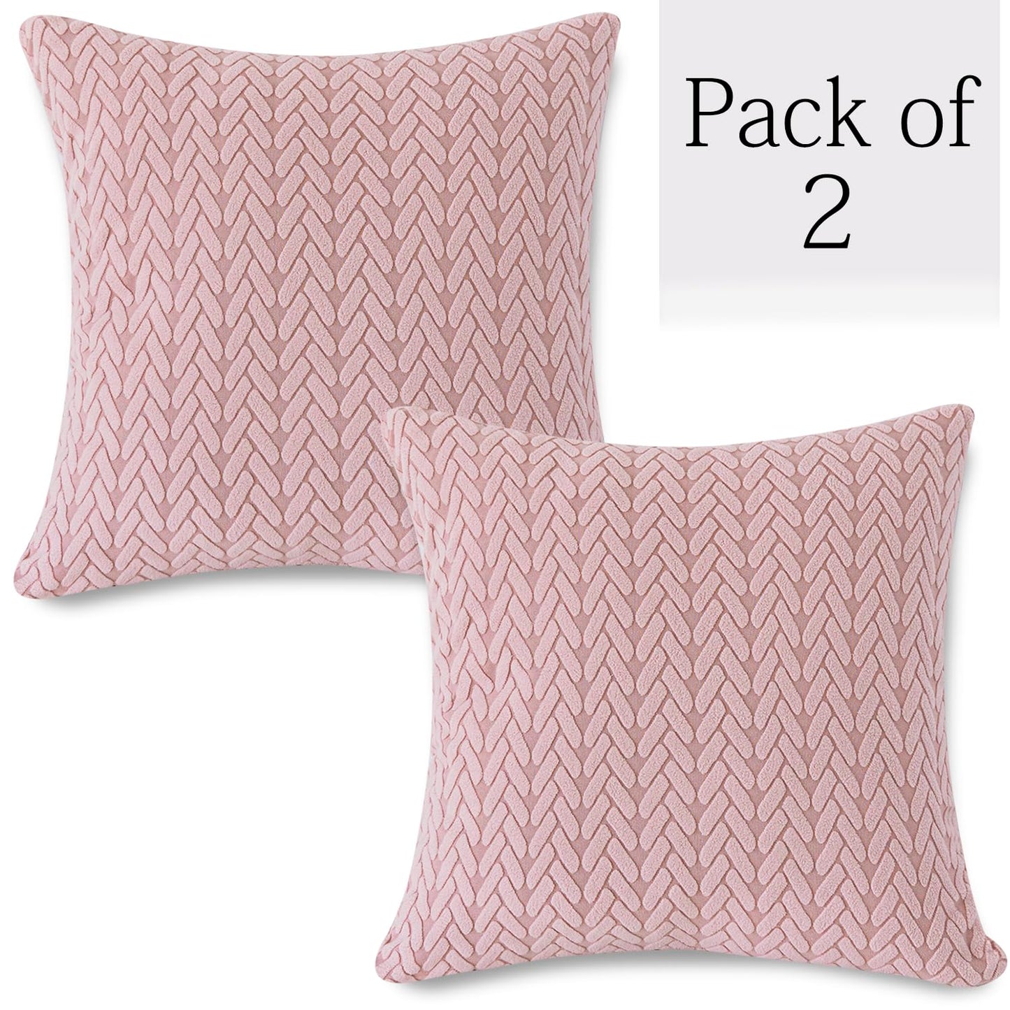 Pink Colour Grid Texture Jacquard Zippered Cushion Cover Set