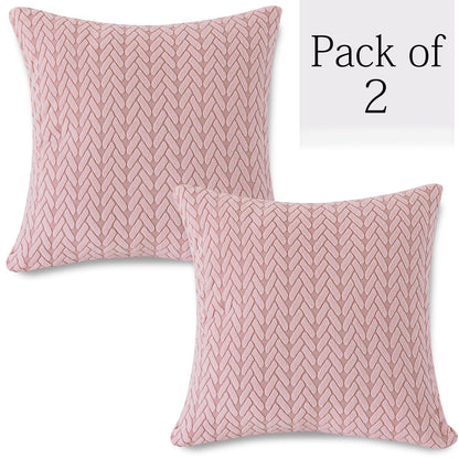 Pink Colour Grid Texture Jacquard Zippered Cushion Cover Set
