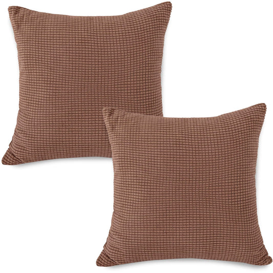 Premium Brown Colour Grid Texture Jacquard Cushion Cover | 18x18 Inch Size