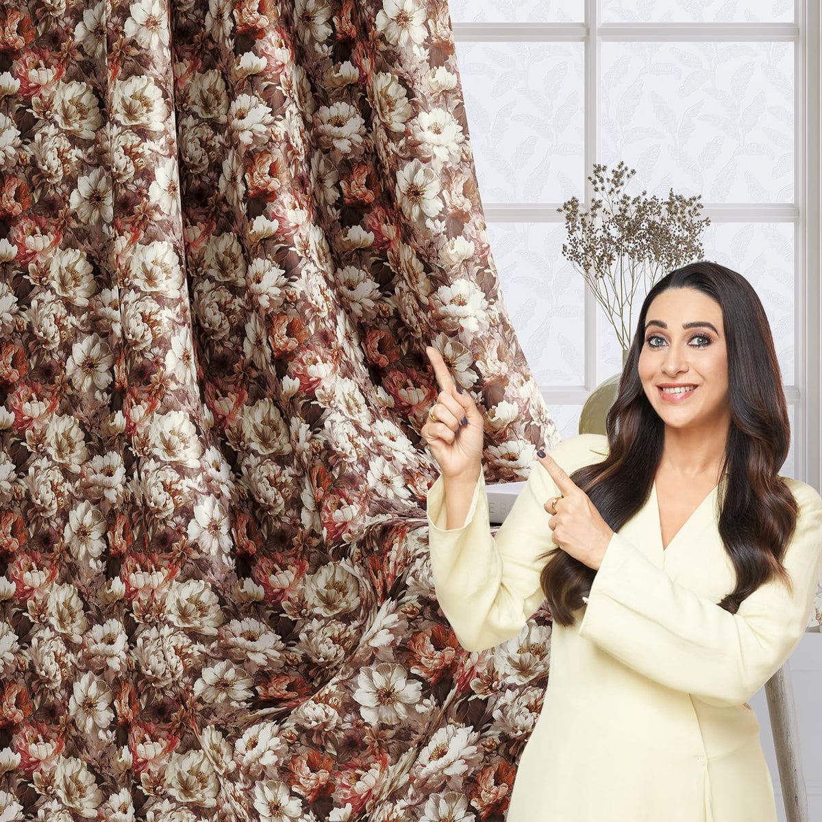 HOKIPO Shade Garden Curtains, 7 Feet Long - Vintage Bloom Cocoa Brown