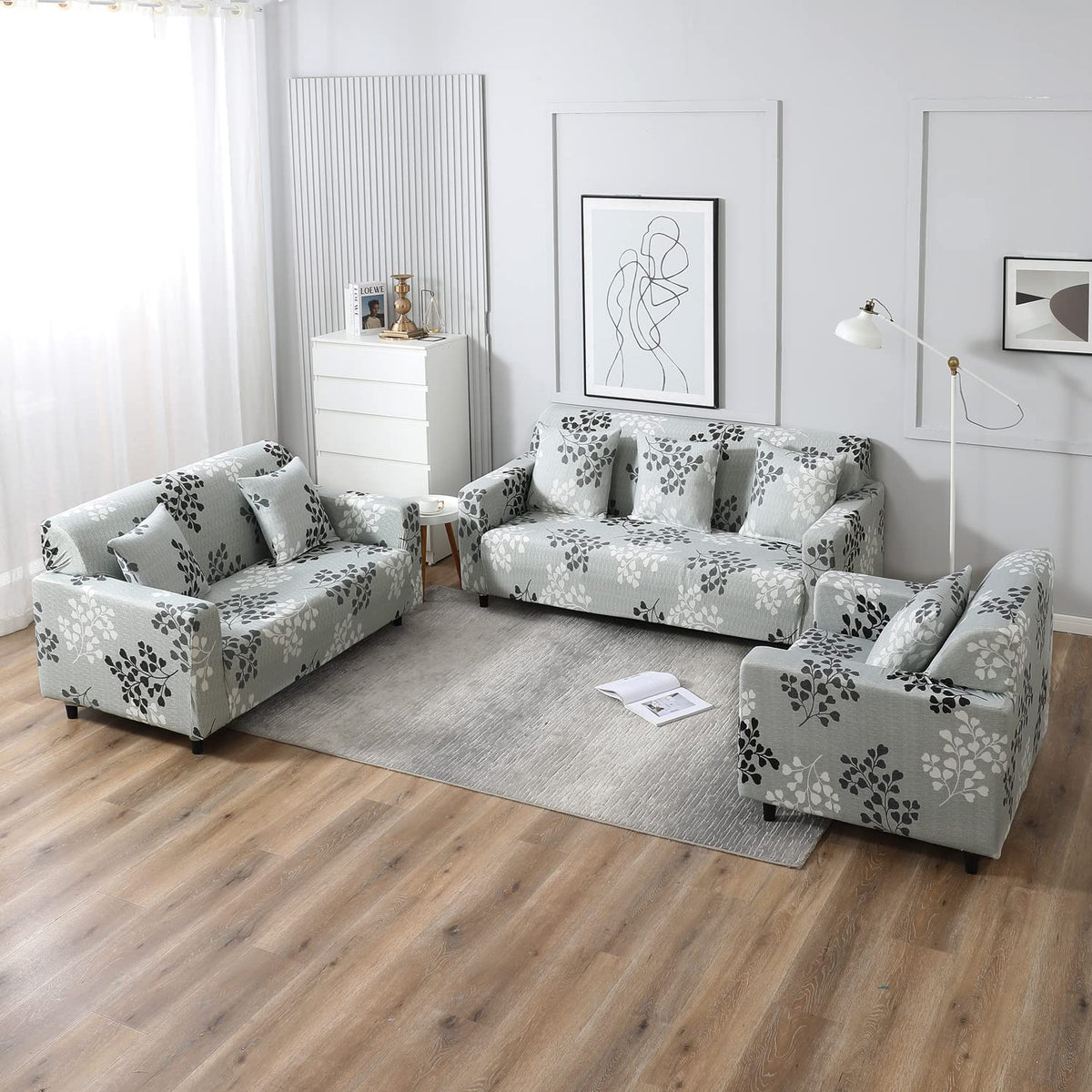Grey Leaves Print zippered square sofa pillow covers