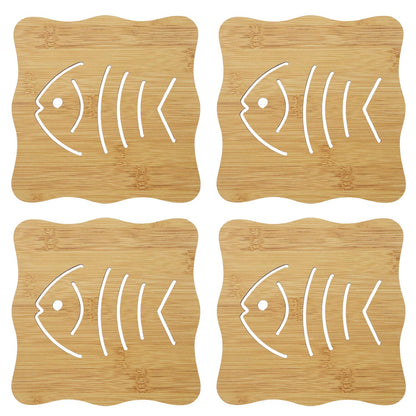 HOKIPO Eco-Friendly Bamboo Coasters for Dining Table Heat Pad for Kitchen - Pack of 2/4/6