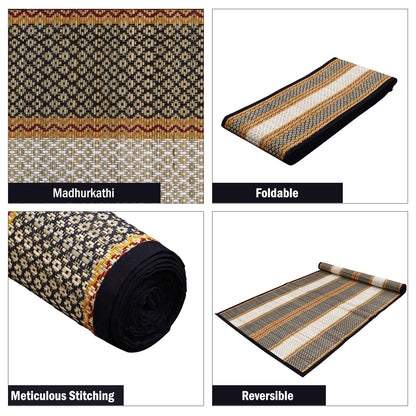 Natural Handmade Madurkathi Large Chatai Mats for Home, Black