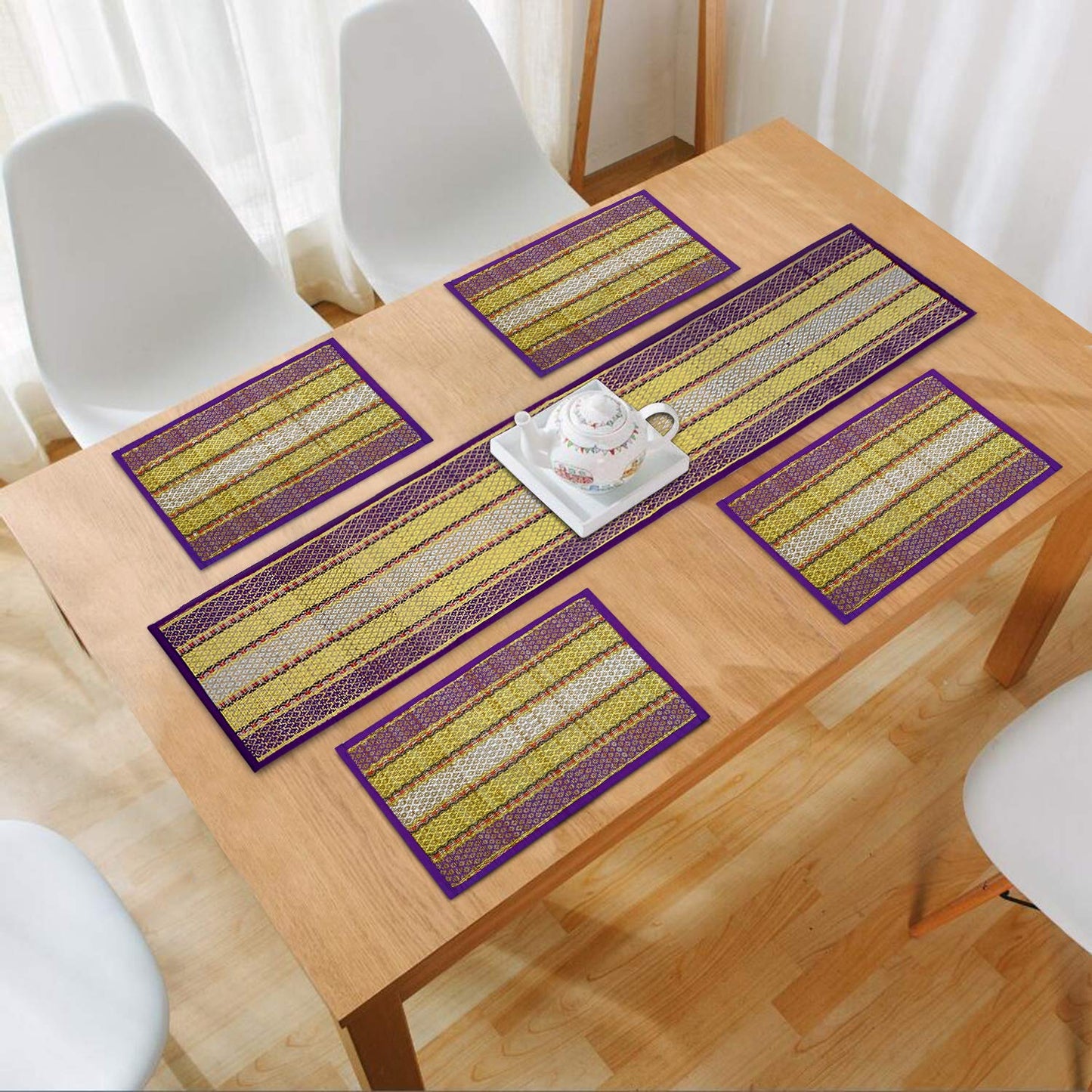 Handmade Madurkathi River Grass Dining Table Mats, Purple