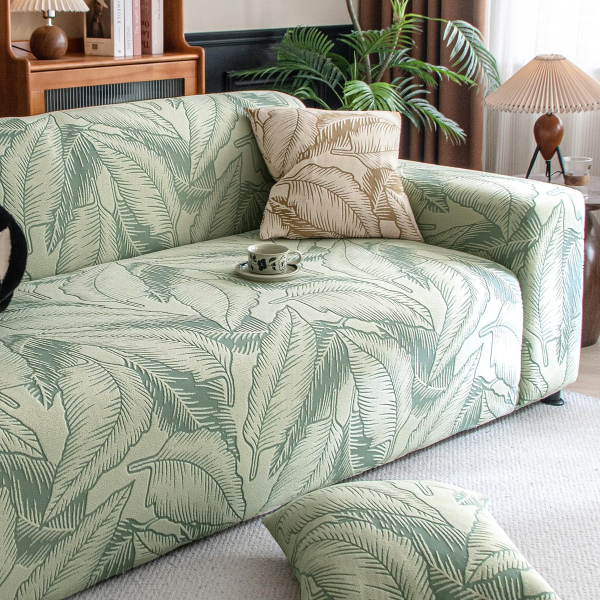 Dual Tone Knitting Jacquard Sofa Cover 1/2/3 Seater Fully Covered - Creamish Pale Green