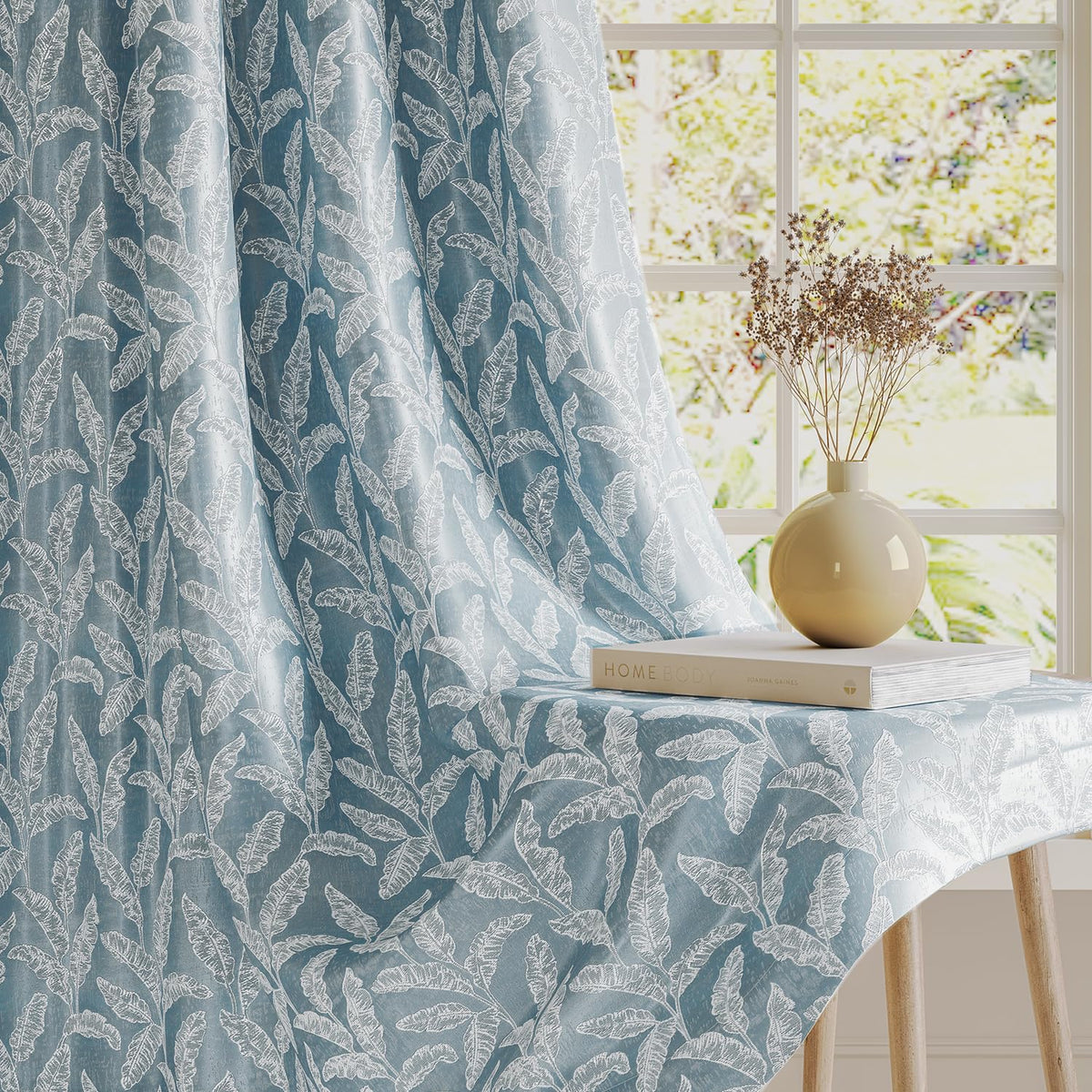 HOKIPO Majestic Eyelet Curtains, 7 Feet Long - Denim Blue