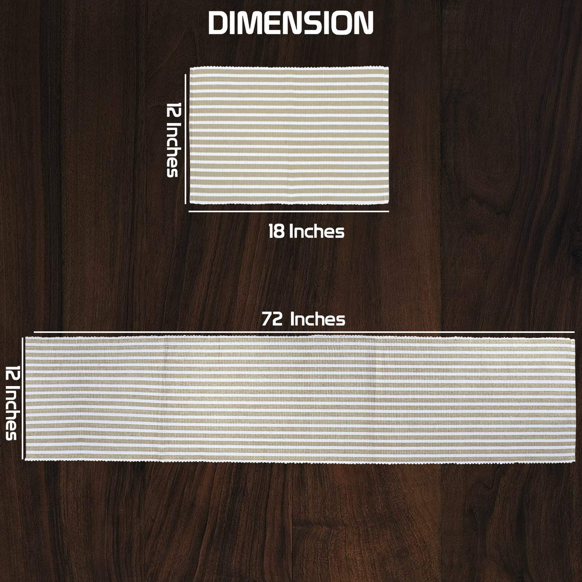Ribbed Cotton Heat Resistant Dining Table Mat, Brown Striped