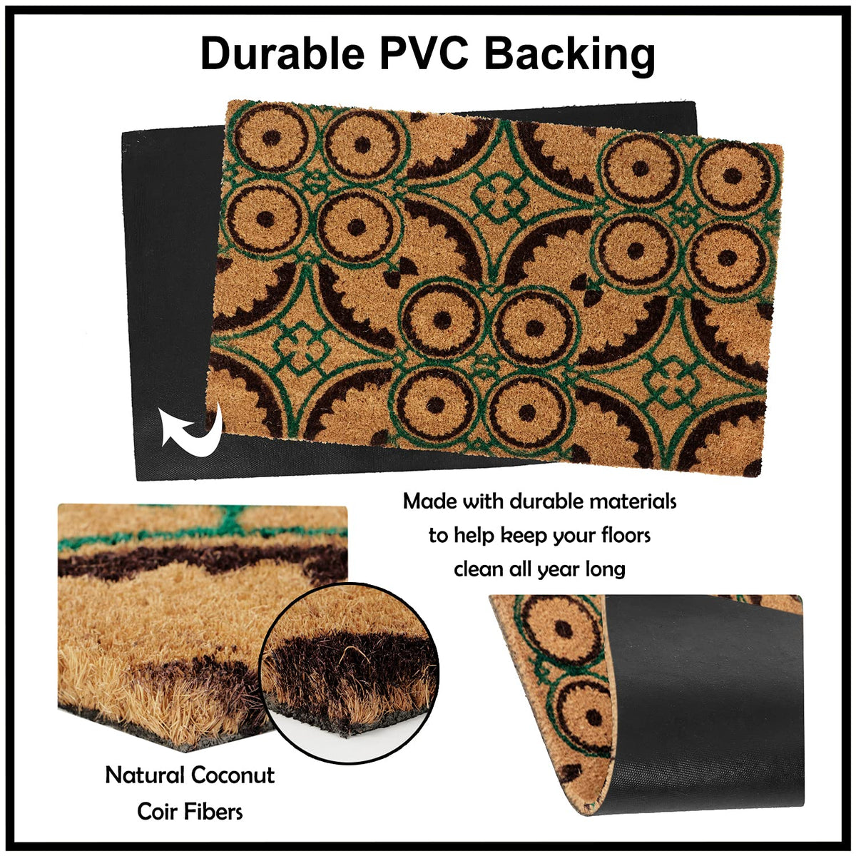 Coir Entrance Door Mat with Anti-Slip PVC Backing