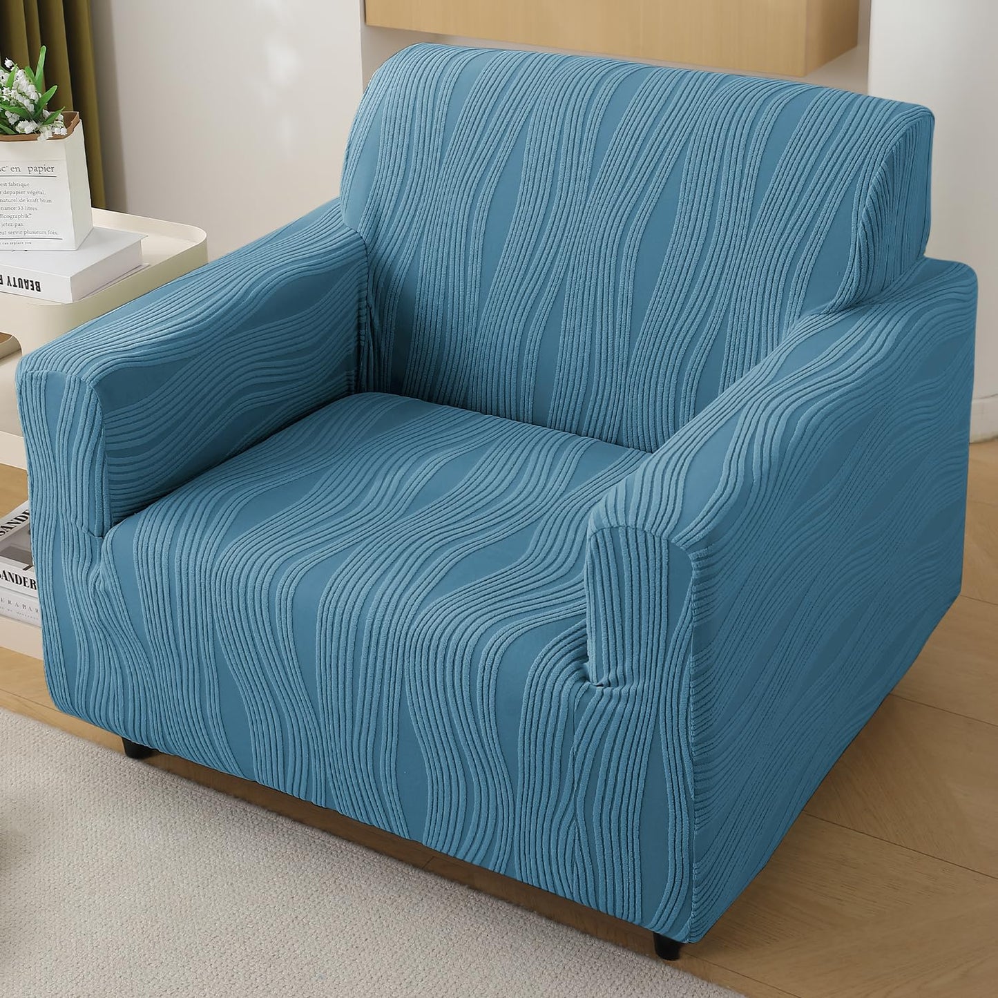 200gsm Knitting Jacquard Sofa Cover 1/2/3/4 Seater Fully Covered, Sea Blue