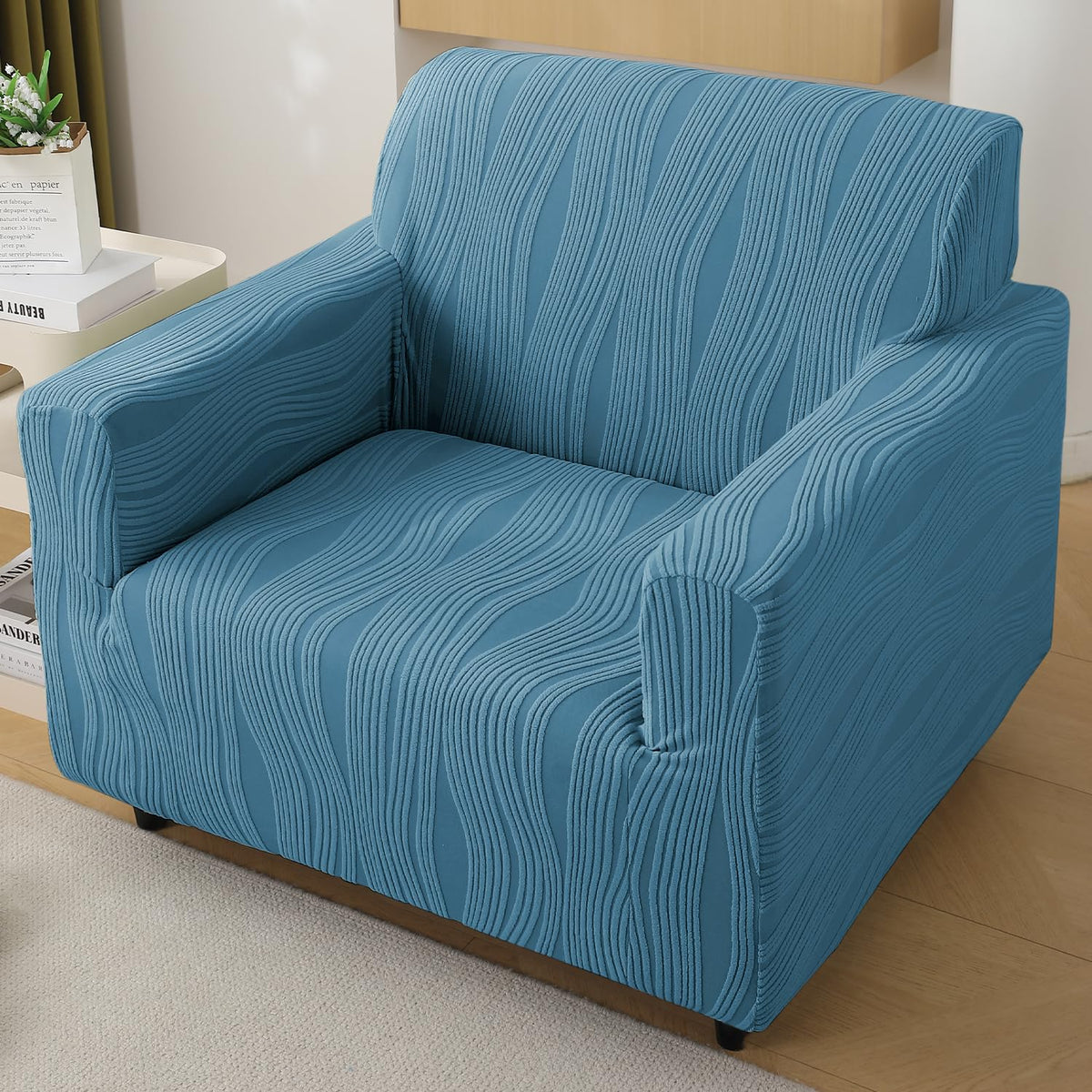 Buy sea blue colour nestiva series knitting jacquard single seater sofa cover​