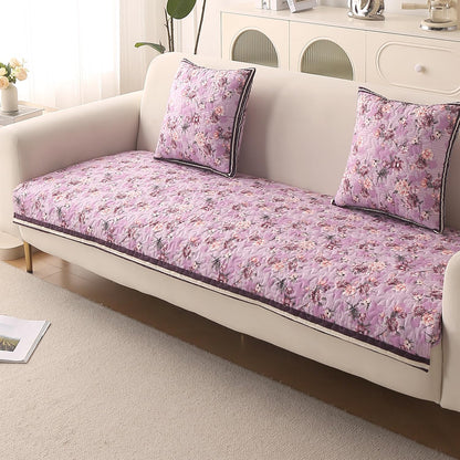 Florentina Series Premium Holland Velvet Sofa Cover Mat - Peony Lavender