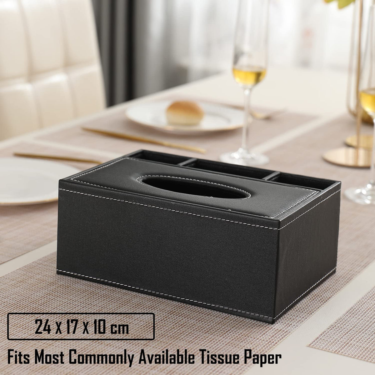Buy sleek black faux leather tissue paper holder for home | Hokipo