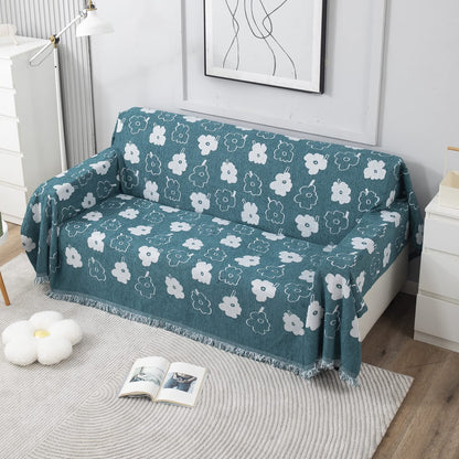 Thick, Soft and Pet Friendly Chenille Sofa Cover Throw, Teal Floral