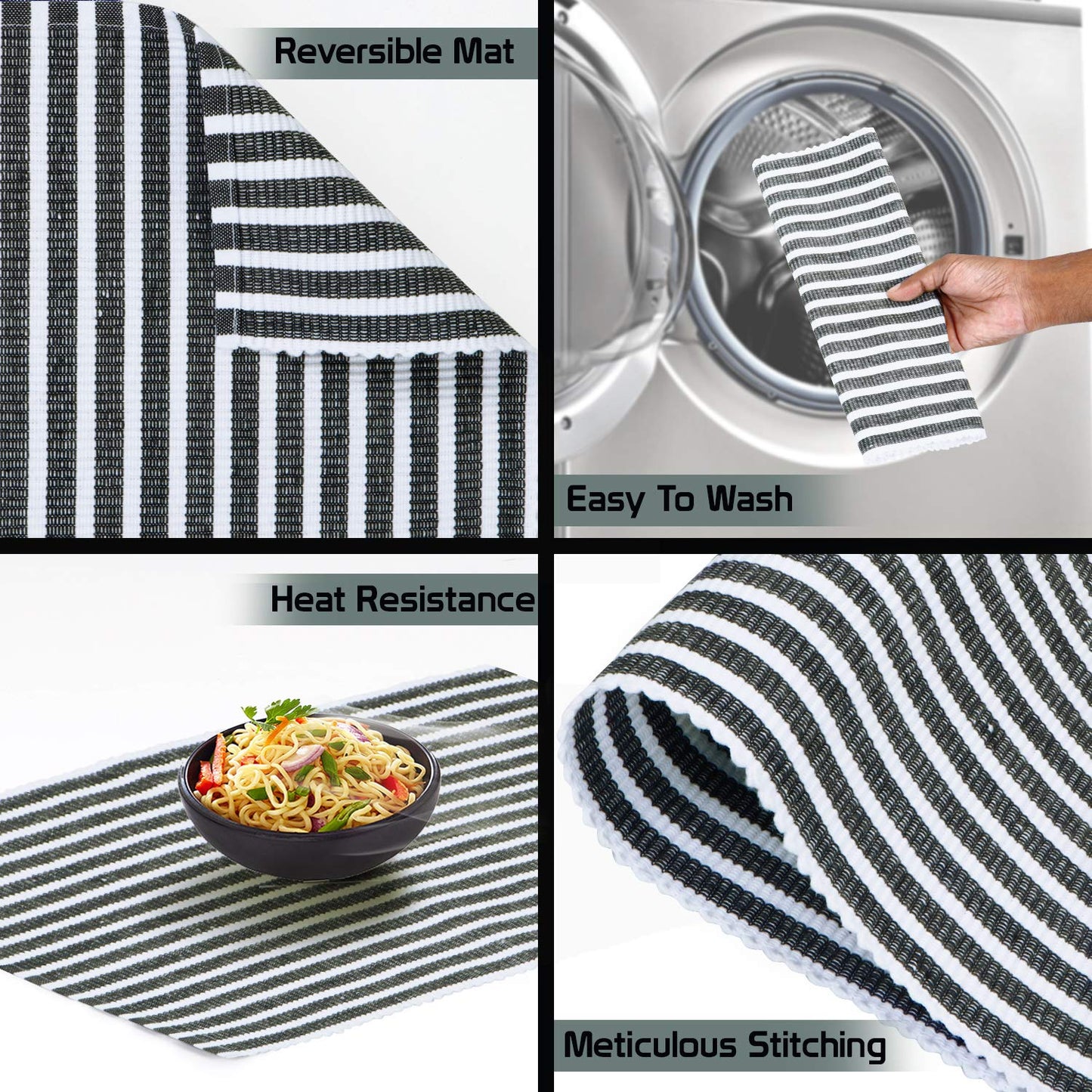 Ribbed Cotton Heat Resistant Dining Table Mat, Grey Striped