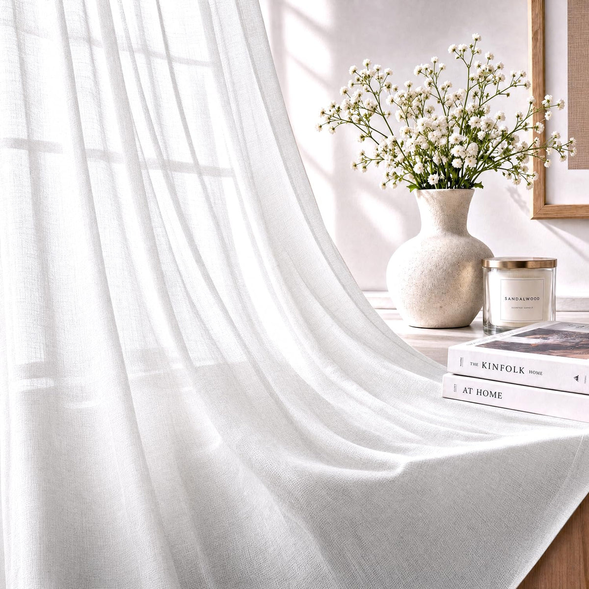 HOKIPO Breeze Sheer Curtains, 7 Feet Long - White