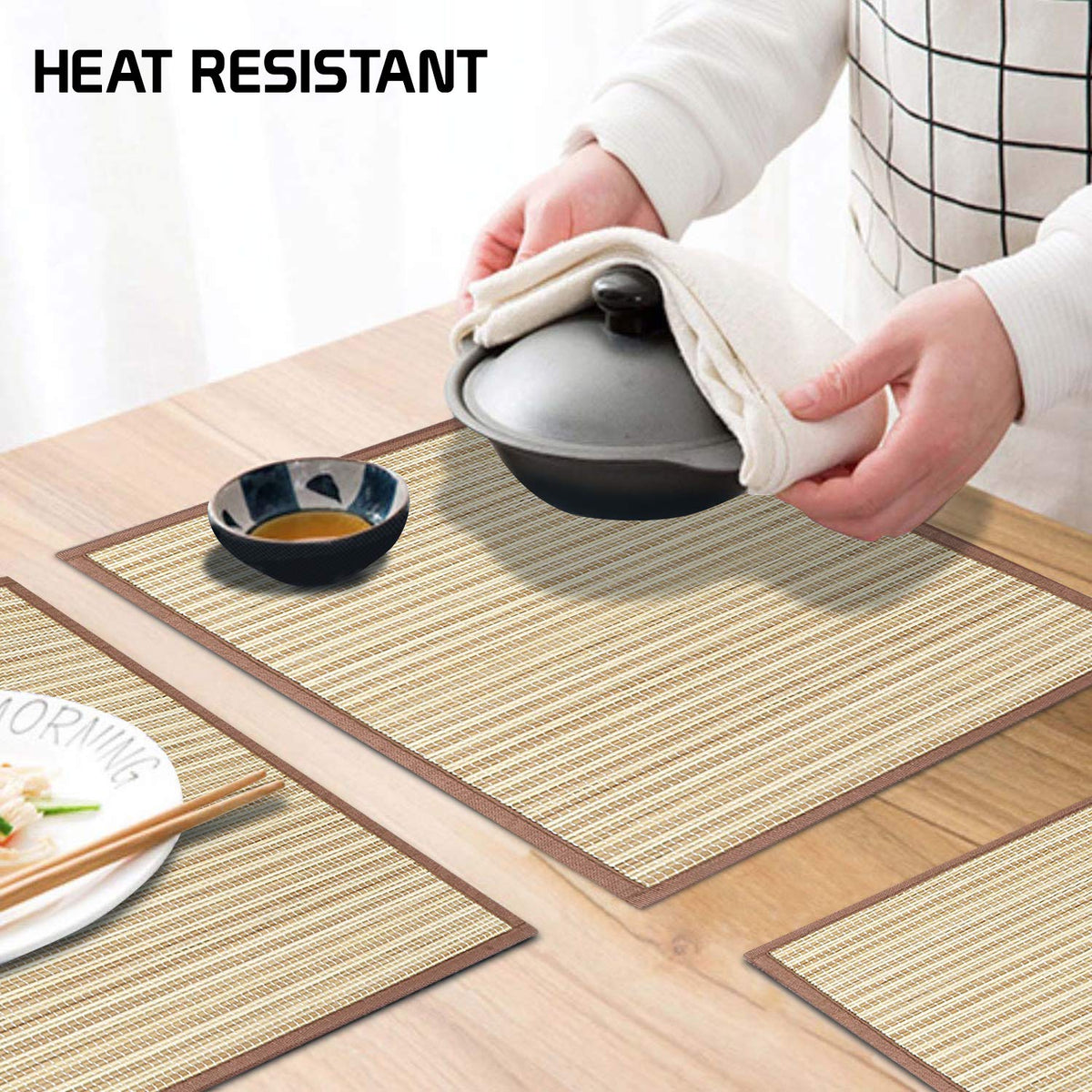 Heat Resistant Bamboo Dinner Mats, Brown