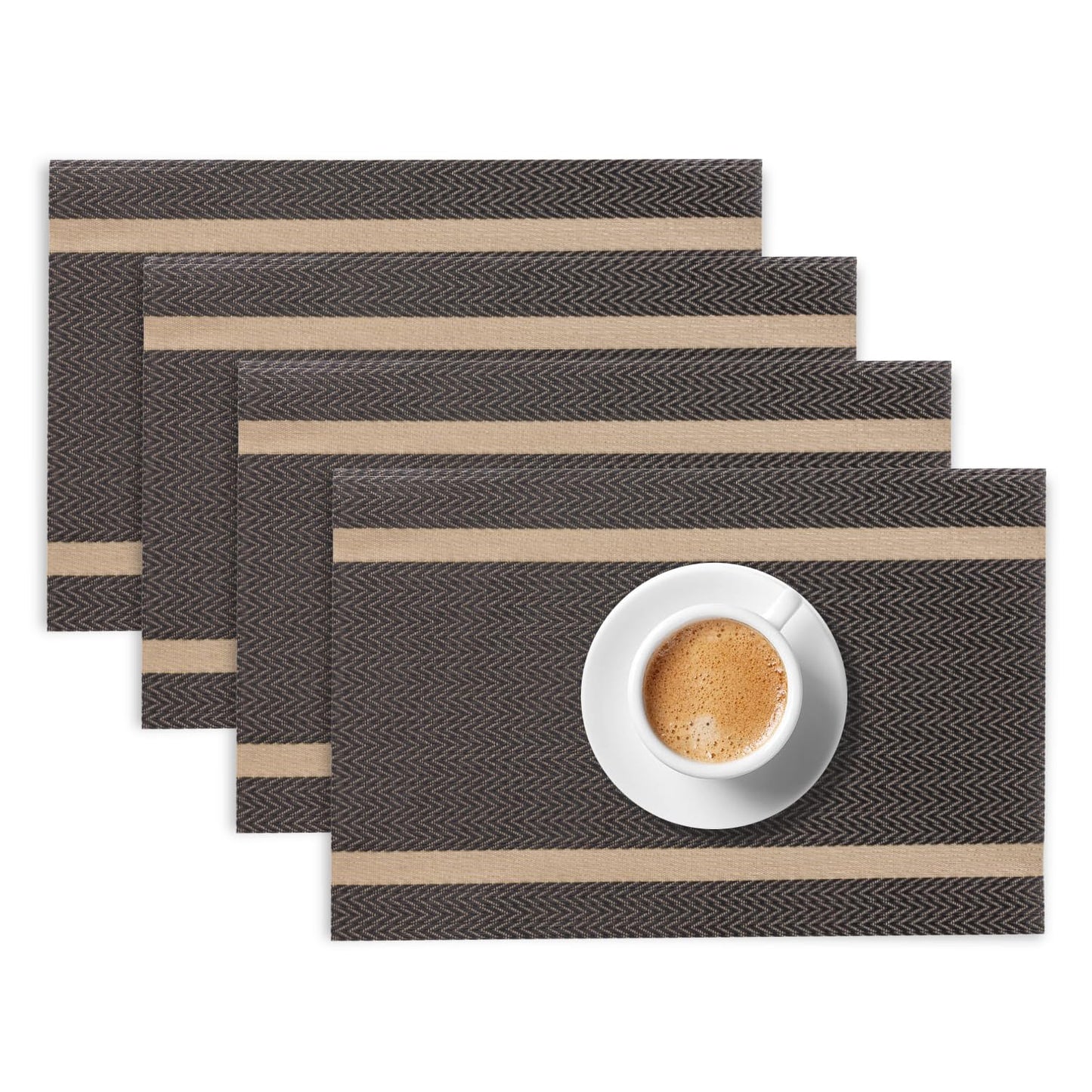Chevron Stripes PVC Mats for Dining Table - Ebony Black