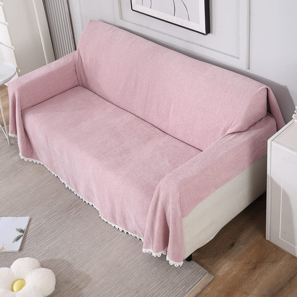 Pink colour chenille sofa throw best for 1, 2, 3 seater and 3+1, 3+1+1, & 3+2 seater sofa sets
