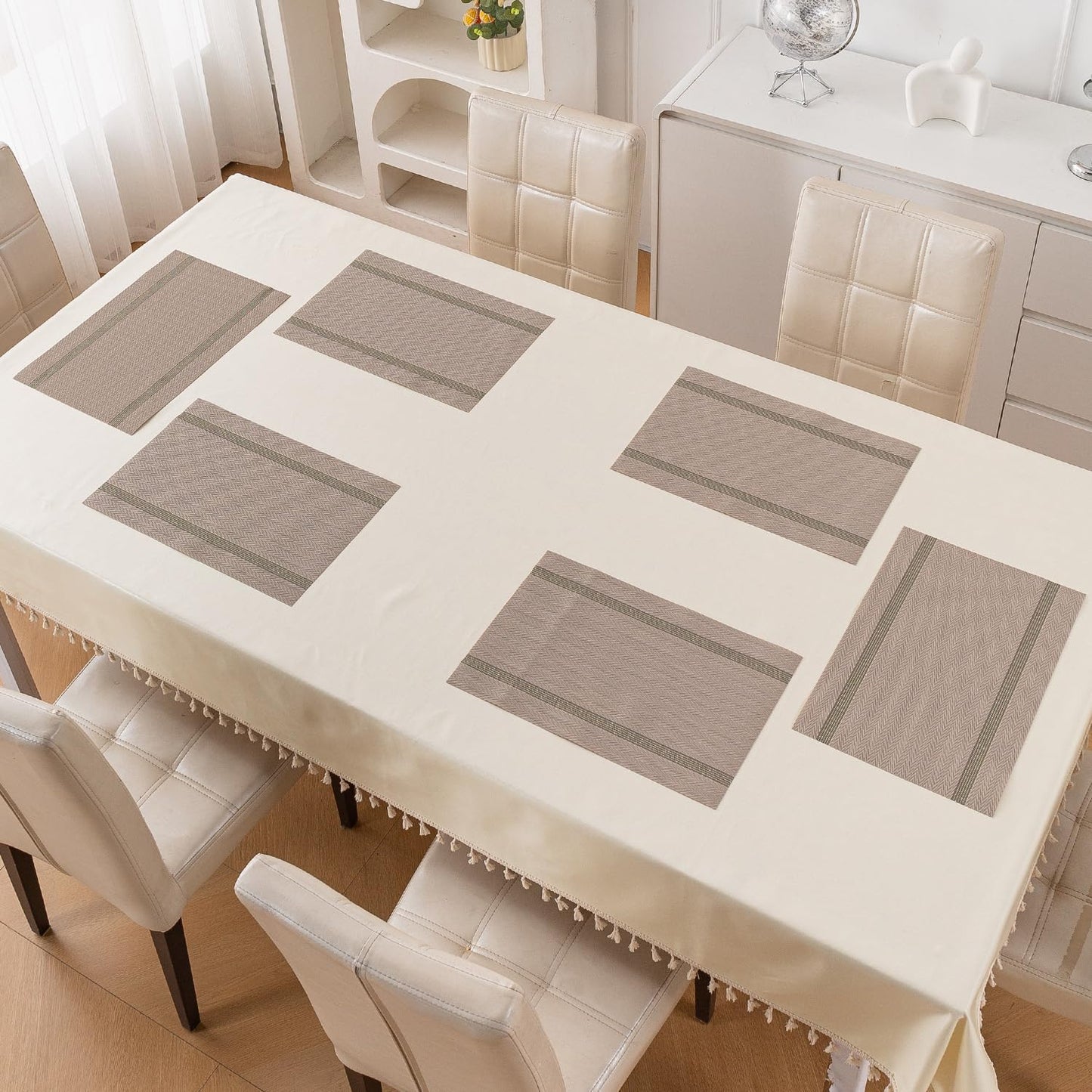 Chevron Stripes PVC Mats for Dining Table - Taupe Brown