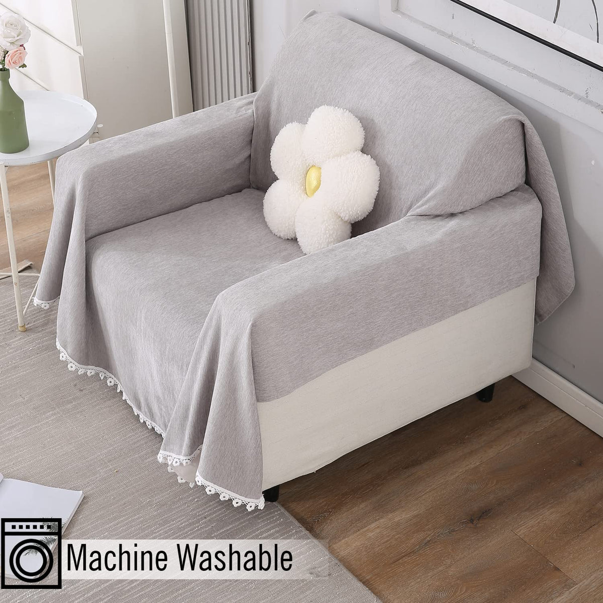Chenille Sofa Couch Slipcover , Grey for 1/2/3 Seater