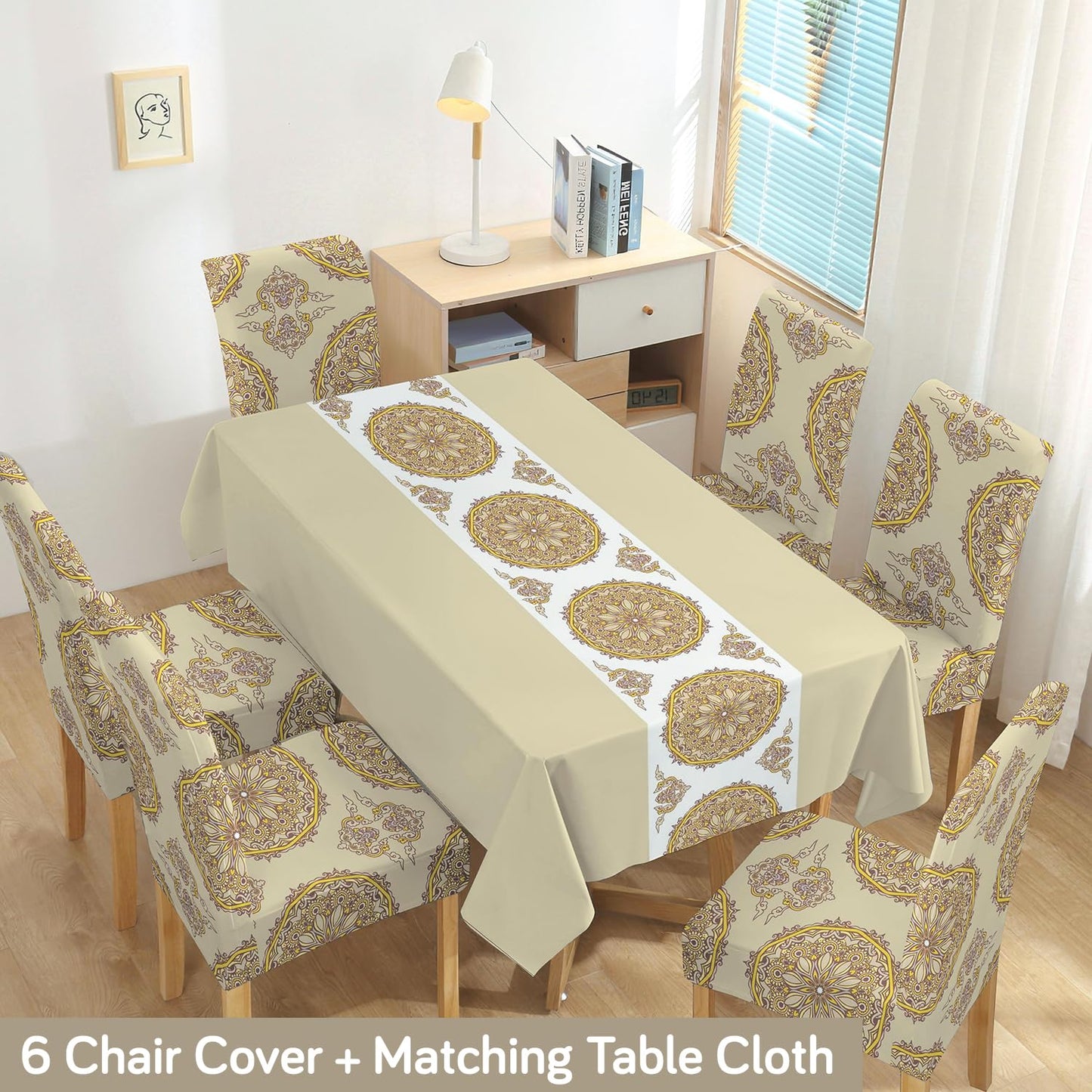 Brown Dining Table Cover with Chair Covers | 4/6 Seater