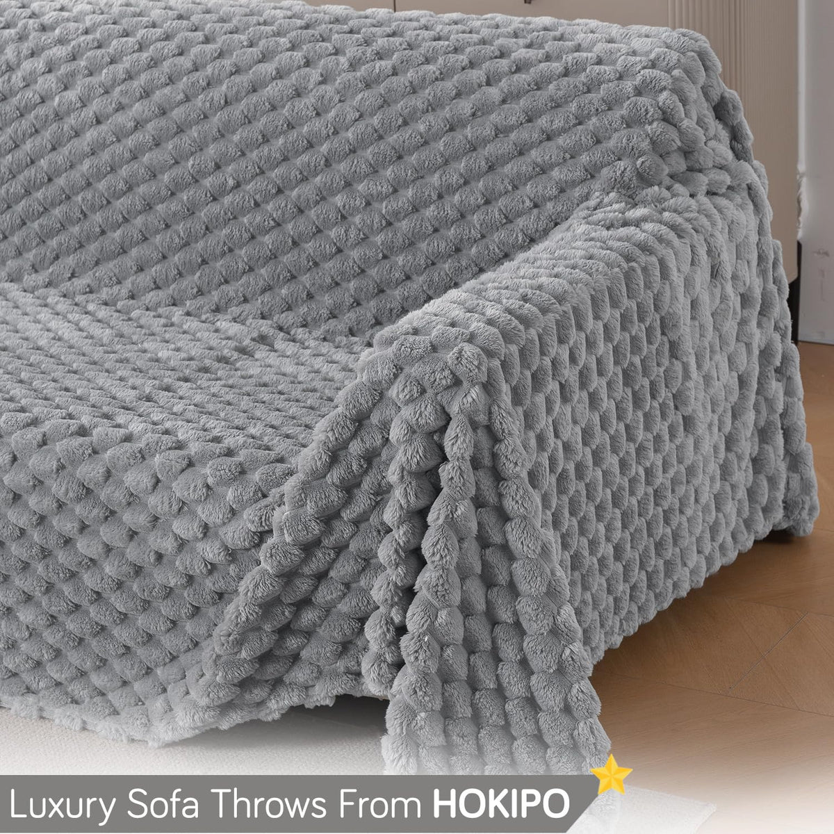 Luxury Rabbit Wool Plush Sofa Throw, Moon Grey