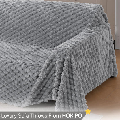 Luxury Rabbit Wool Plush Sofa Throw, Moon Grey