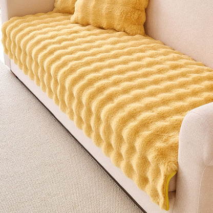 'FurHug' Premium Faux Rabbit Fur Sofa Seat Mats, Honey Yellow