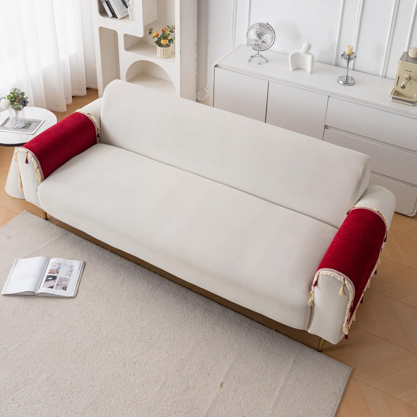 Serenity Tassel Chenille Sofa Cover with Tassel – Crimson Ruby